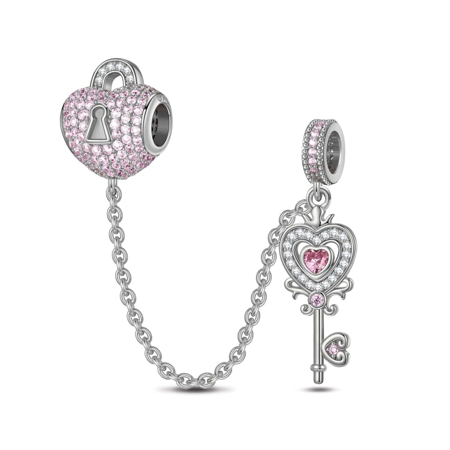 Sterling Silver The Key To My Heart Charms In White Gold Plated