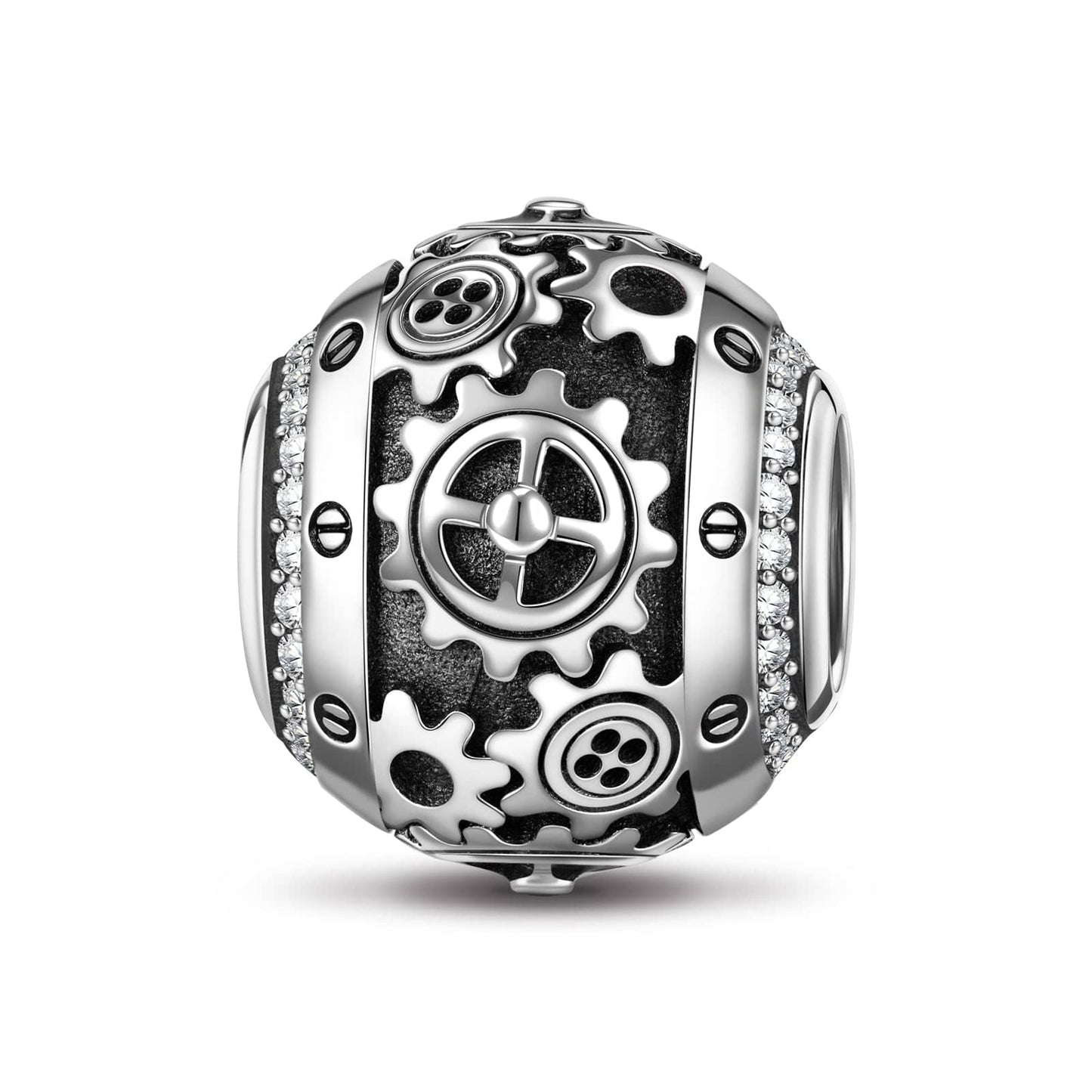 Sterling Silver XL Size Mechanical Beauty Charms With Enamel In Blackened 925 Sterling Silver Plated For Men