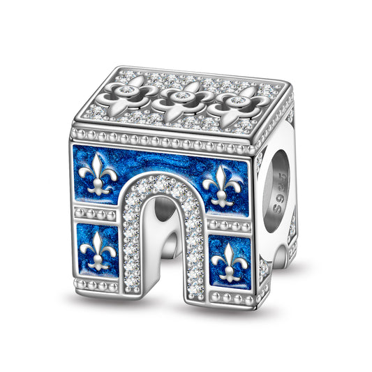 gon- Sterling Silver Arc de Triomphe Charms With Enamel In White Gold Plated