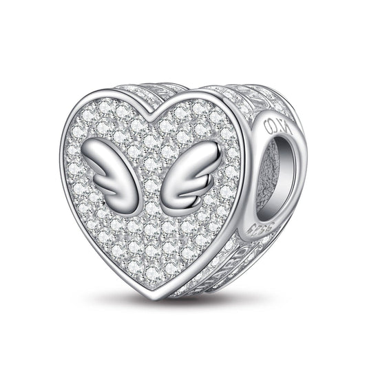 gon- Sterling Silver Angel Wings Charms With Enamel in White Gold Plated