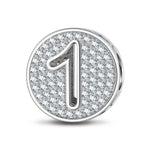 Sterling Silver Number One Charms In White Gold Plated