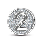 Sterling Silver Number Two Charms In White Gold Plated