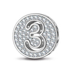 Sterling Silver Number Three Charms In White Gold Plated