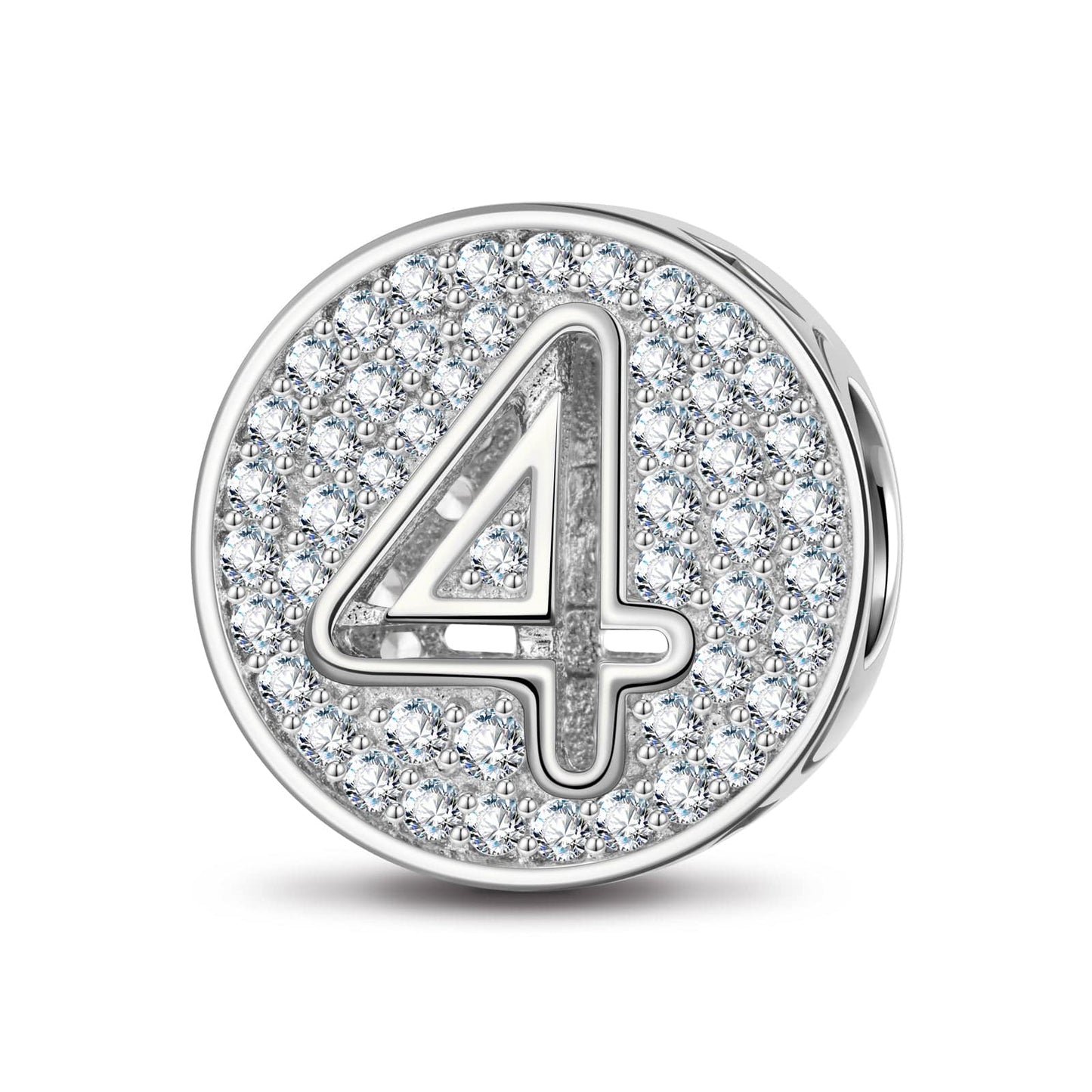 Sterling Silver Number Four Charms In White Gold Plated