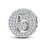 Sterling Silver Number Five Charms In White Gold Plated