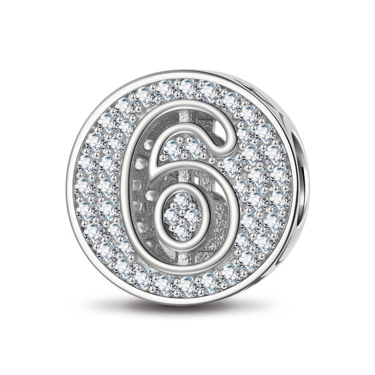 gon- Sterling Silver Number Six Charms In White Gold Plated