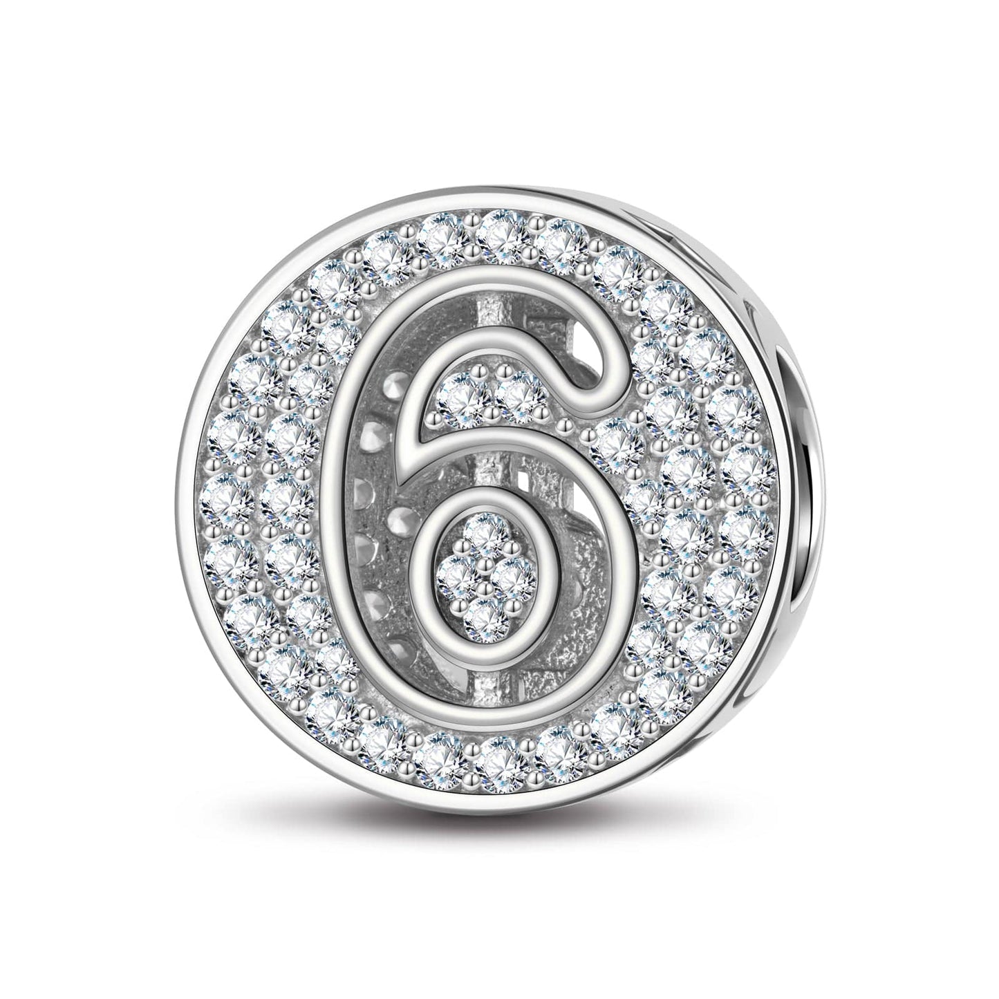 Sterling Silver Number Six Charms In White Gold Plated
