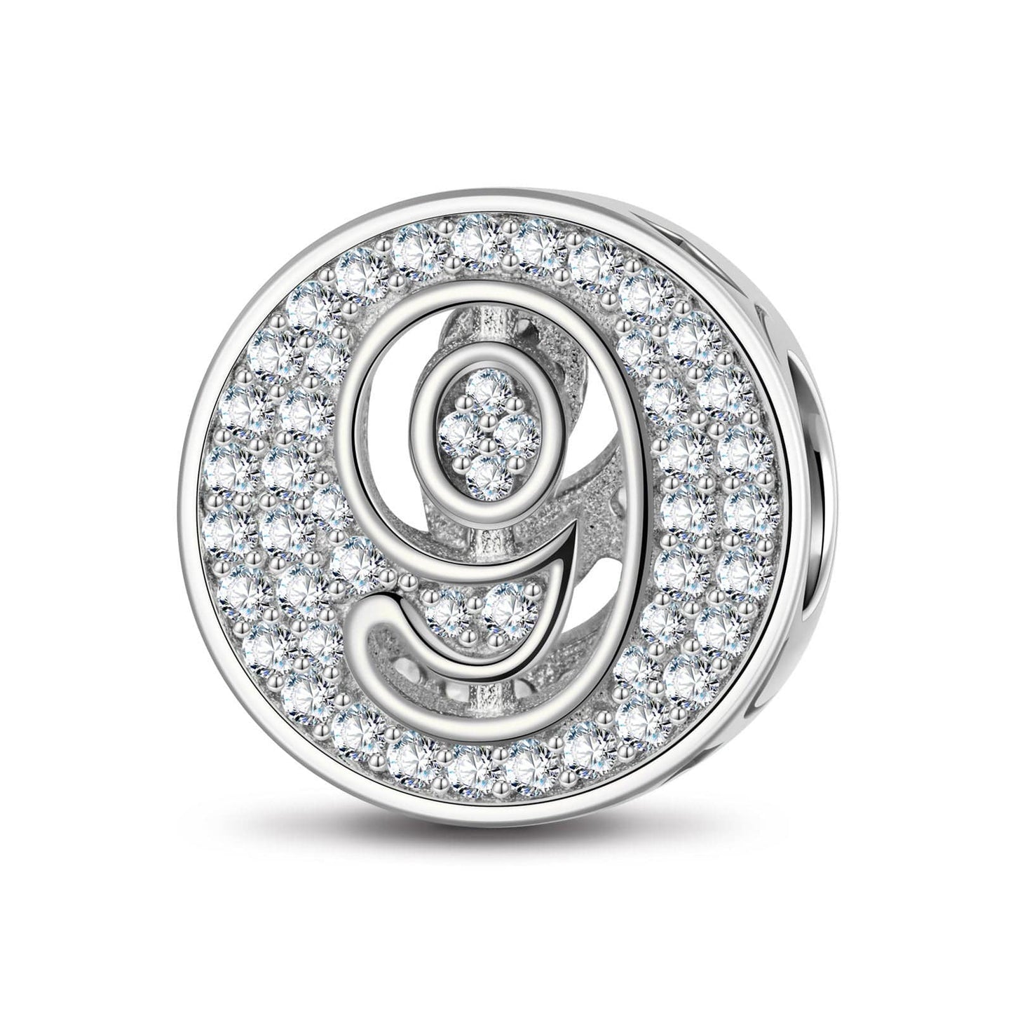 Sterling Silver Number Nine Charms In White Gold Plated
