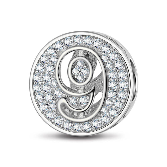 gon- Sterling Silver Number Nine Charms In White Gold Plated