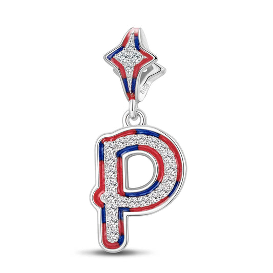 gon- Sterling Silver I Love Paris - Letter P Charms With Enamel In White Gold Plated