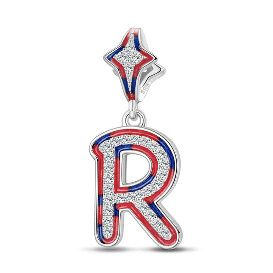 gon- Sterling Silver I Love Paris - Letter R Charms With Enamel In White Gold Plated