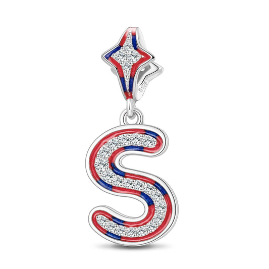 gon- Sterling Silver I Love Paris - Letter S Charms With Enamel In White Gold Plated