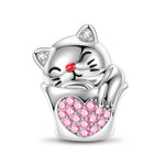 Sterling Silver Maneki Neko Animal Charms With Enamel In White Gold Plated