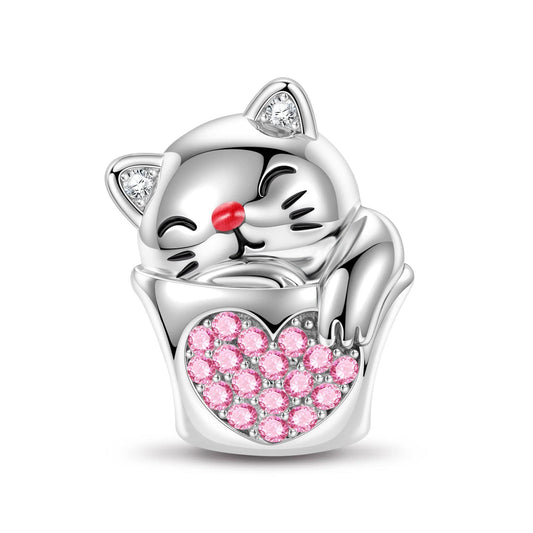 gon- Sterling Silver Maneki Neko Animal Charms With Enamel In White Gold Plated