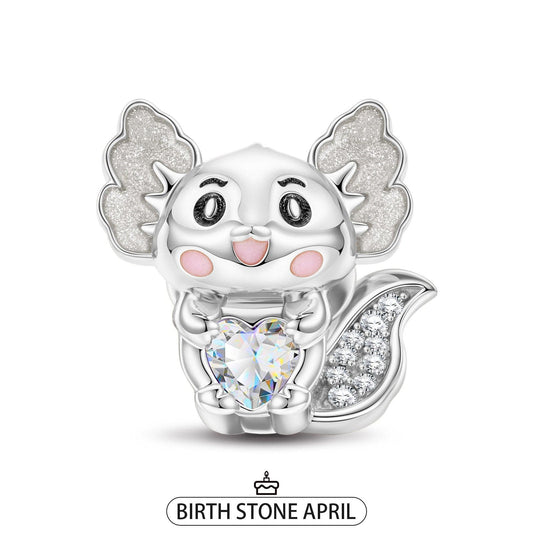 gon- Sterling Silver Lovely Axolotl Birthstone Charms With Enamel In White Gold Plated - Heartful Hugs Collection