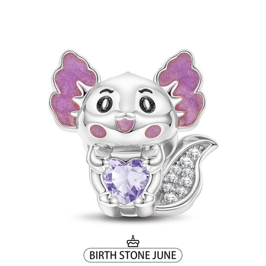 gon- Sterling Silver Lovely Axolotl Birthstone Charms With Enamel In White Gold Plated - Heartful Hugs Collection