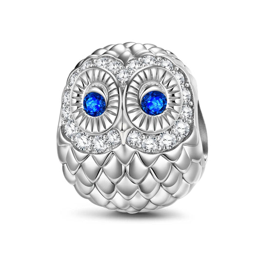 gon- Sterling Silver Big Eyes Owl Animal Charms In White Gold Plated