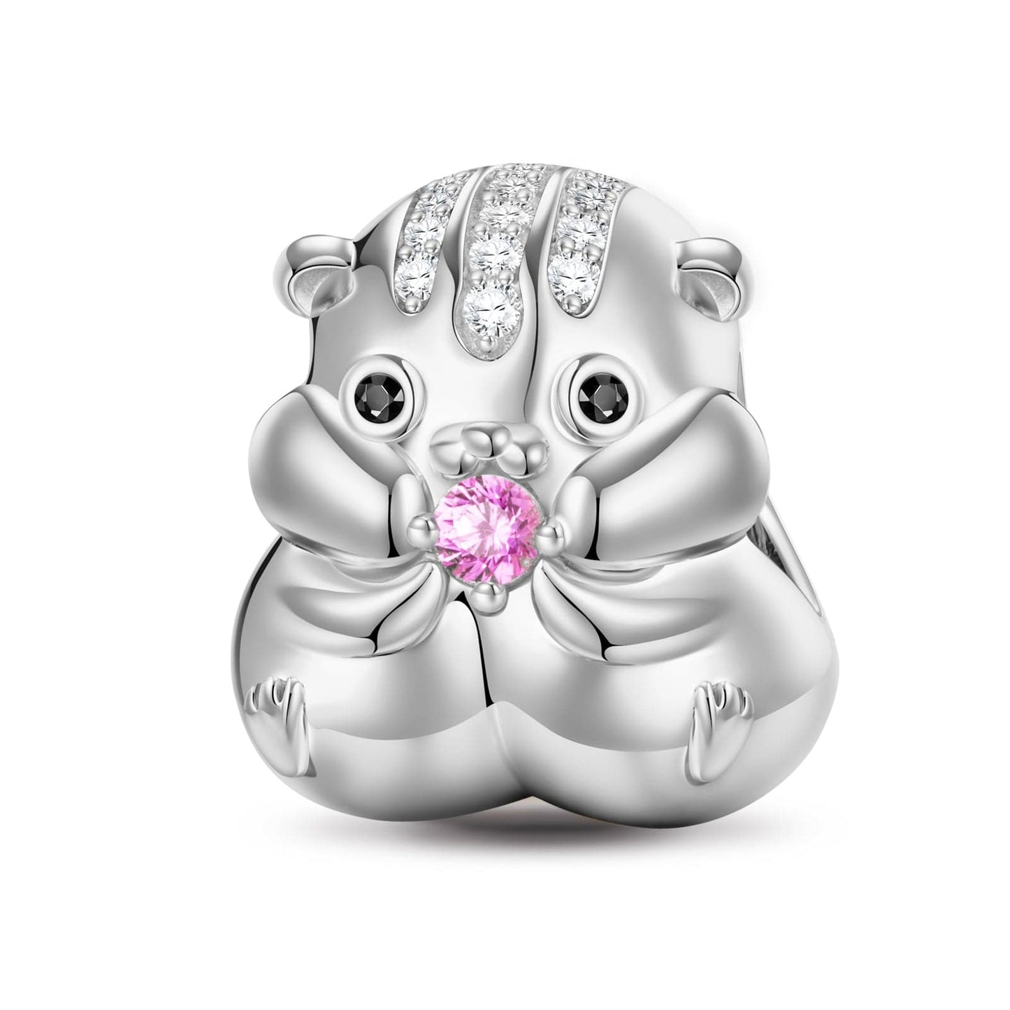 Sterling Silver Lovely Squirrel Animal Charms In White Gold Plated - Heartful Hugs Collection