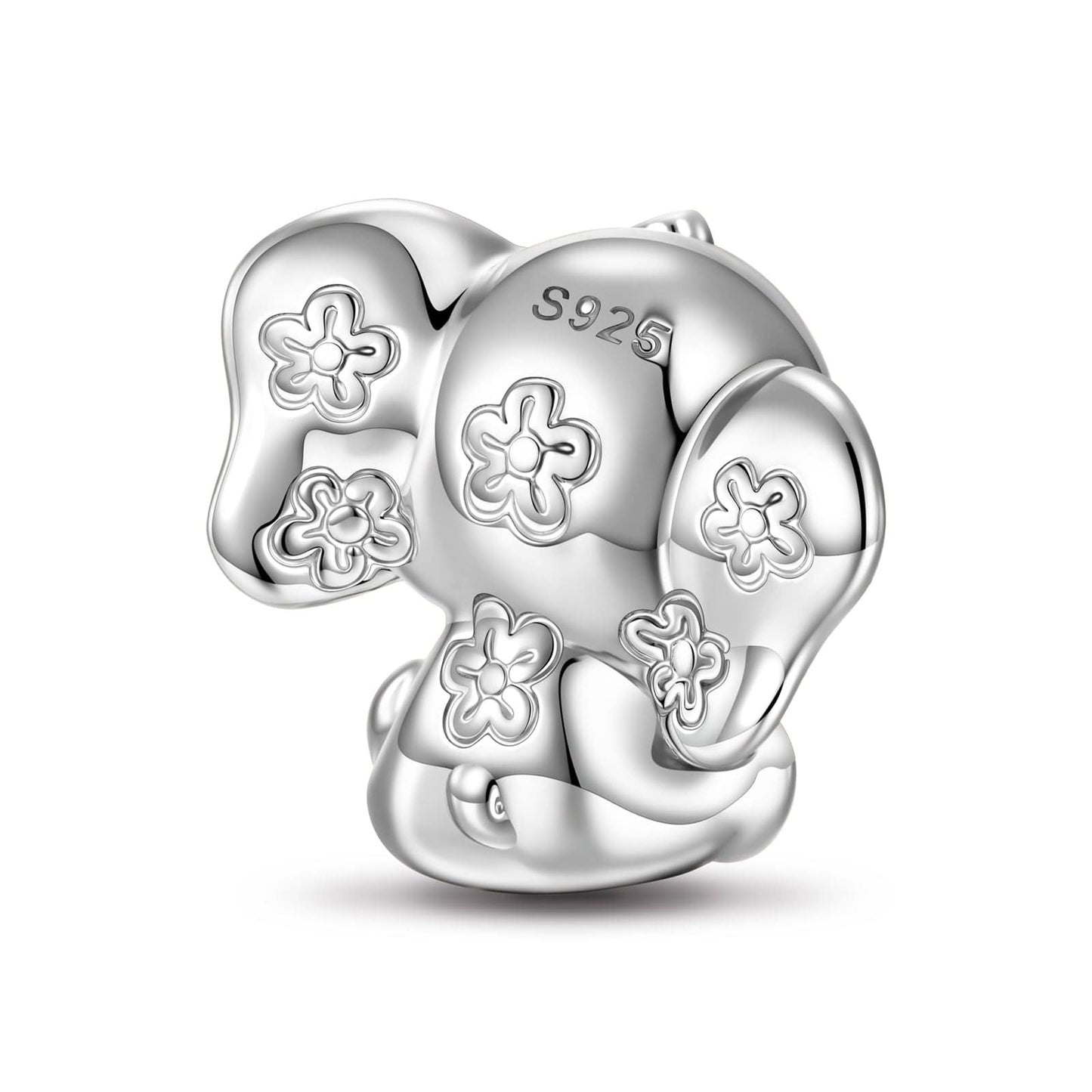 Sterling Silver Baby Elephant Animal Charms With Enamel In White Gold Plated