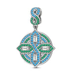 Sterling Silver Green Shield Charms In White Gold Plated