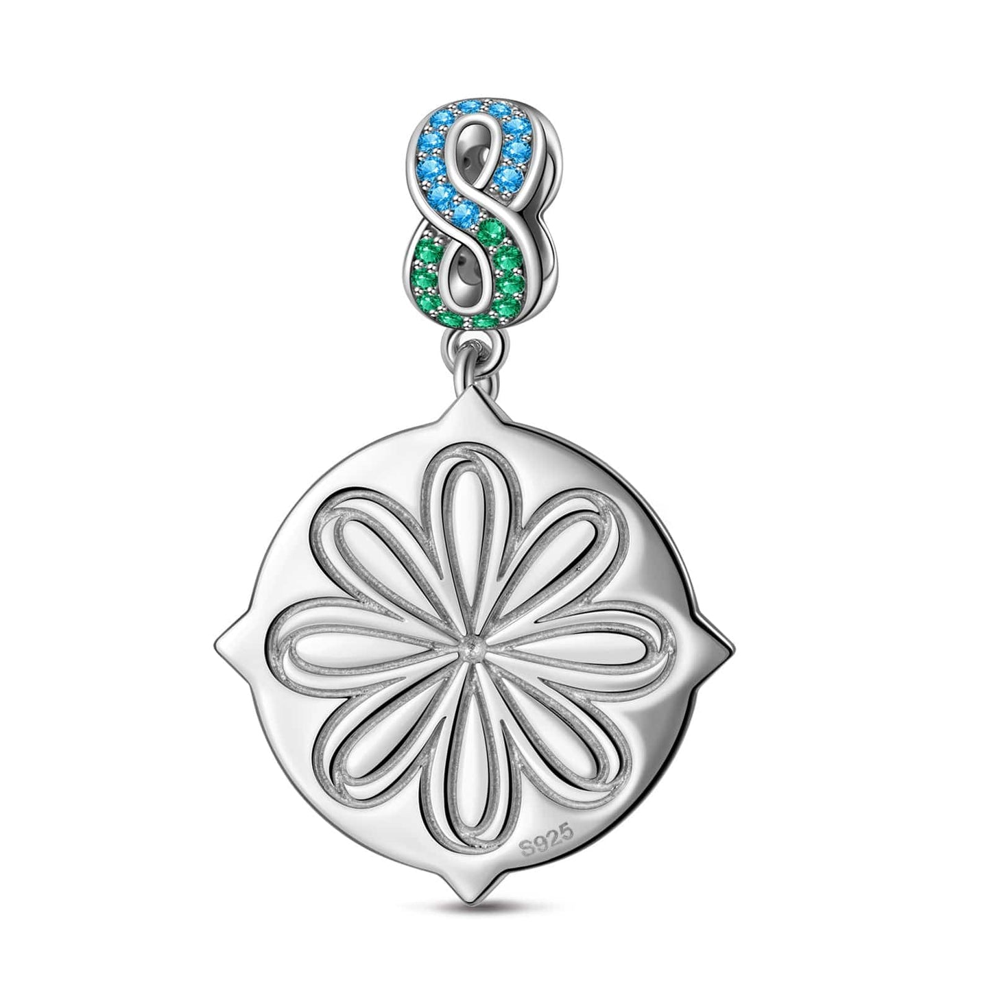 Sterling Silver Green Shield Charms In White Gold Plated