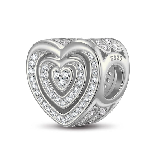 gon- Sterling Silver Fluttering Heart Charms In White Gold Plated