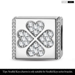 Sterling Silver Four-Leaf Clover Rectangular Charms In White Gold Plated