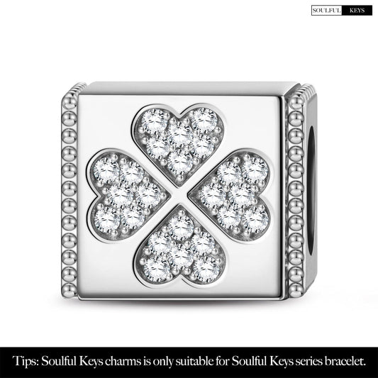 gon- Sterling Silver Four-Leaf Clover Rectangular Charms In White Gold Plated