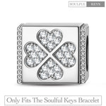 Sterling Silver Four-Leaf Clover Rectangular Charms In White Gold Plated