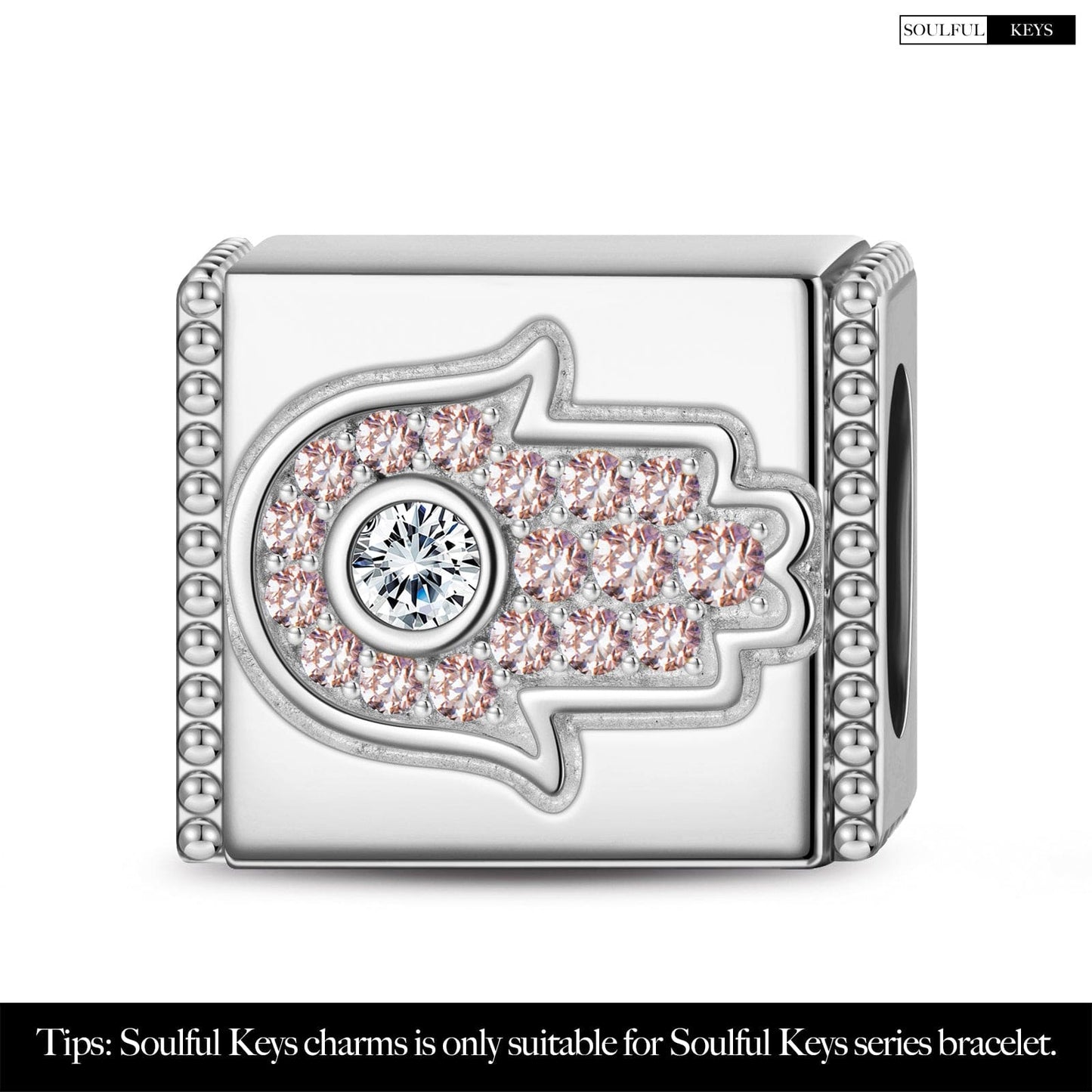 Sterling Silver The Hamasa Hand Rectangular Charms In White Gold Plated