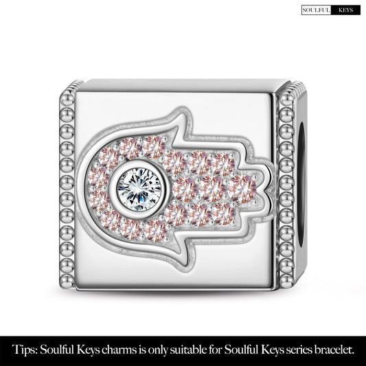 gon- Sterling Silver The Hamasa Hand Rectangular Charms In White Gold Plated