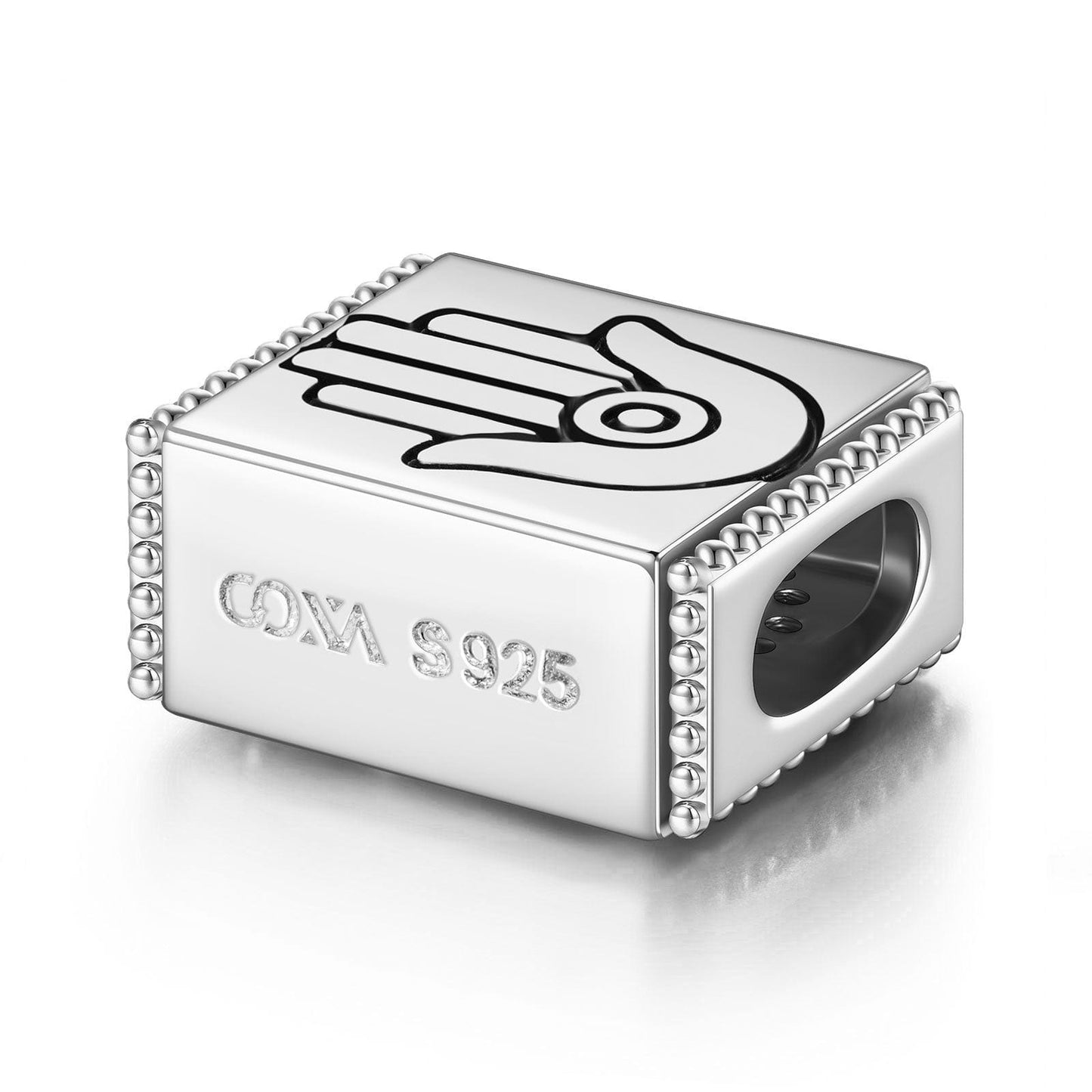 Sterling Silver The Hamasa Hand Rectangular Charms In White Gold Plated