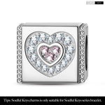 Sterling Silver Heart In Heart Rectangular Charms In White Gold Plated