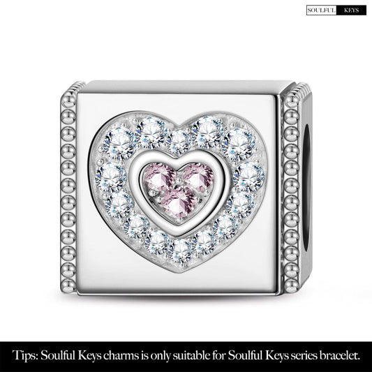 gon- Sterling Silver Heart In Heart Rectangular Charms In White Gold Plated