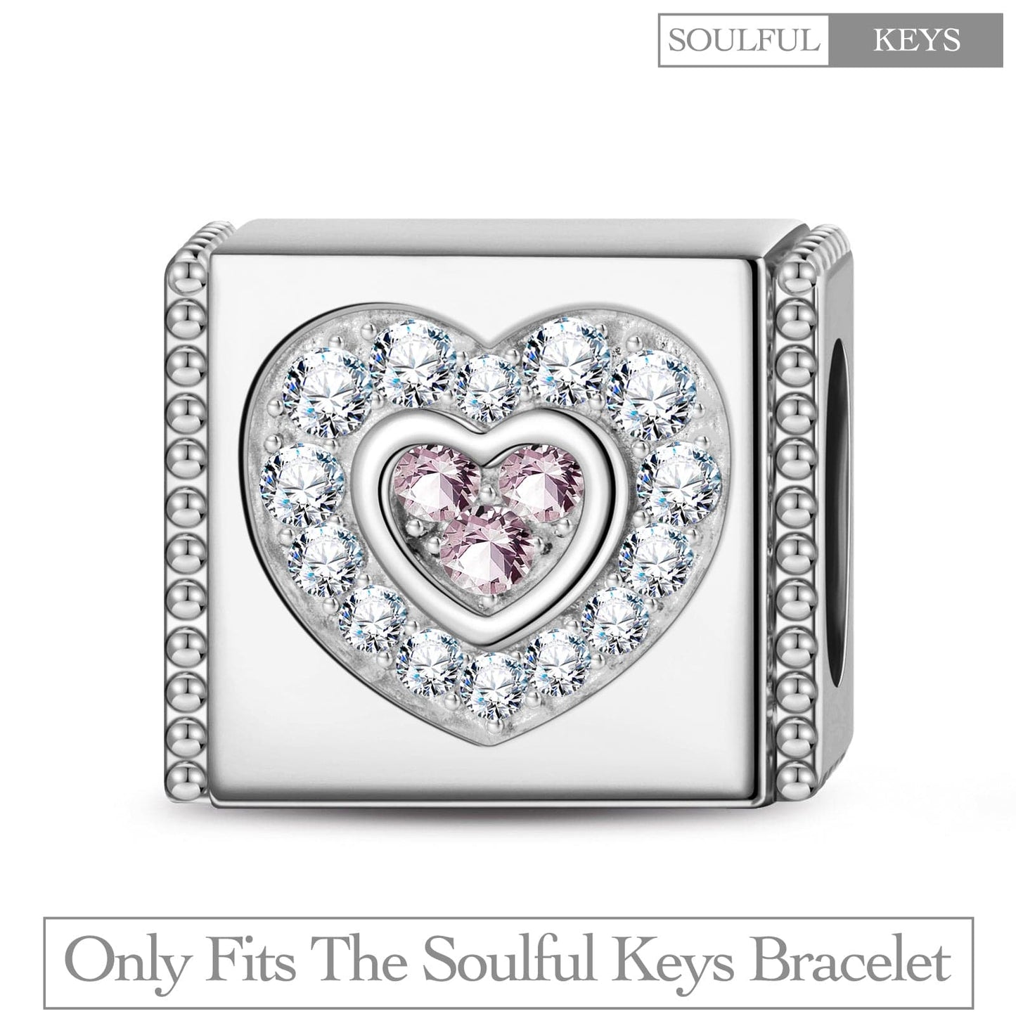 Sterling Silver Heart In Heart Rectangular Charms In White Gold Plated