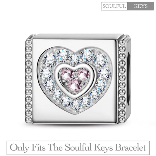 gon- Sterling Silver Heart In Heart Rectangular Charms In White Gold Plated