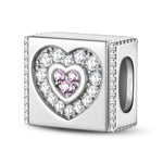 Sterling Silver Heart In Heart Rectangular Charms In White Gold Plated