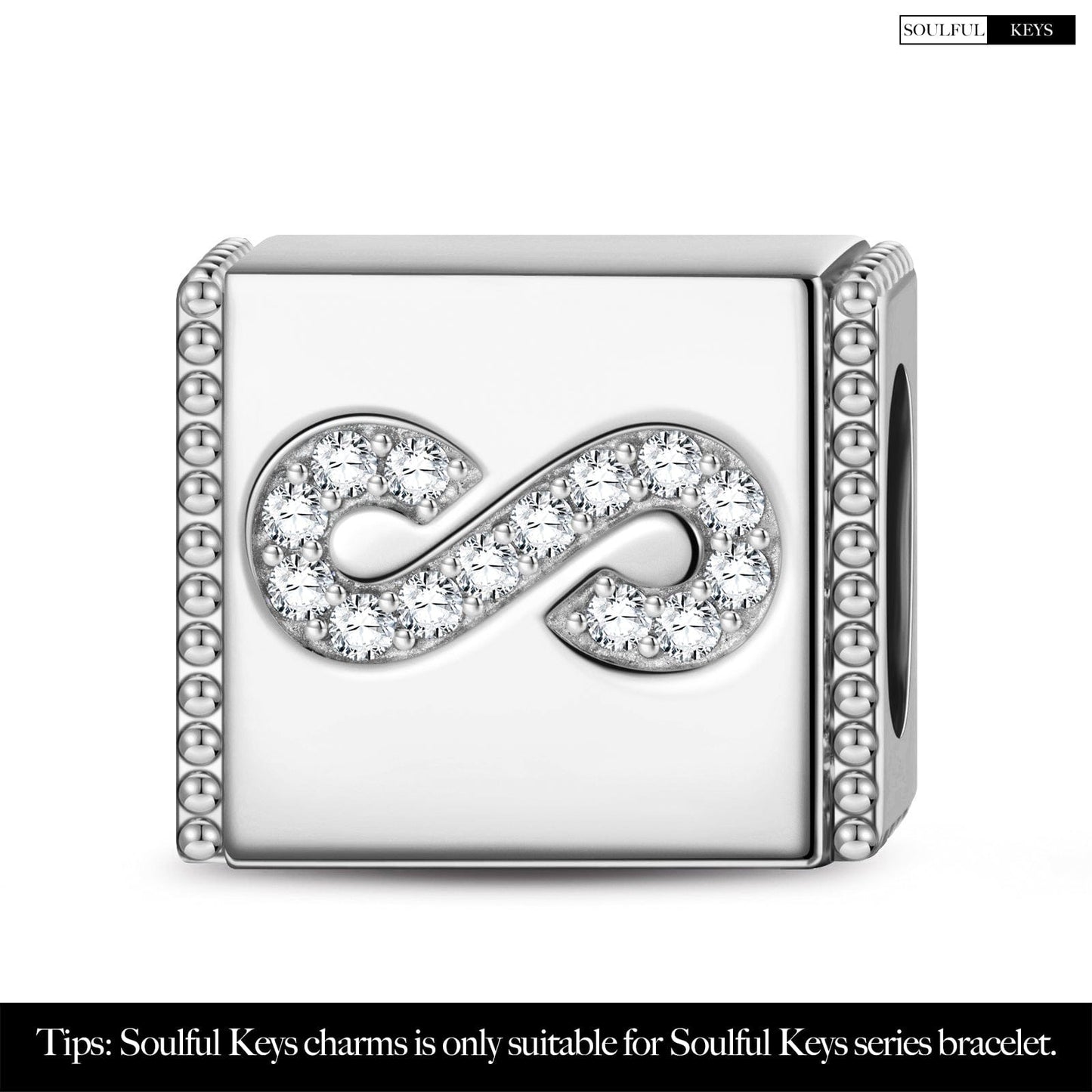 Sterling Silver Infinite Rectangular Charms In White Gold Plated