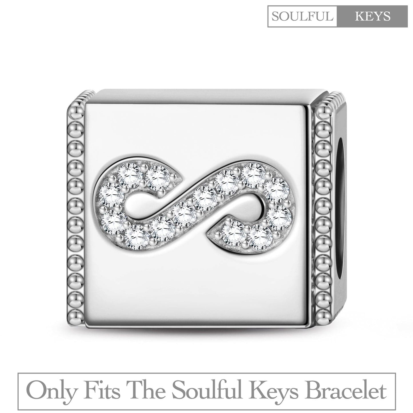 Sterling Silver Infinite Rectangular Charms In White Gold Plated