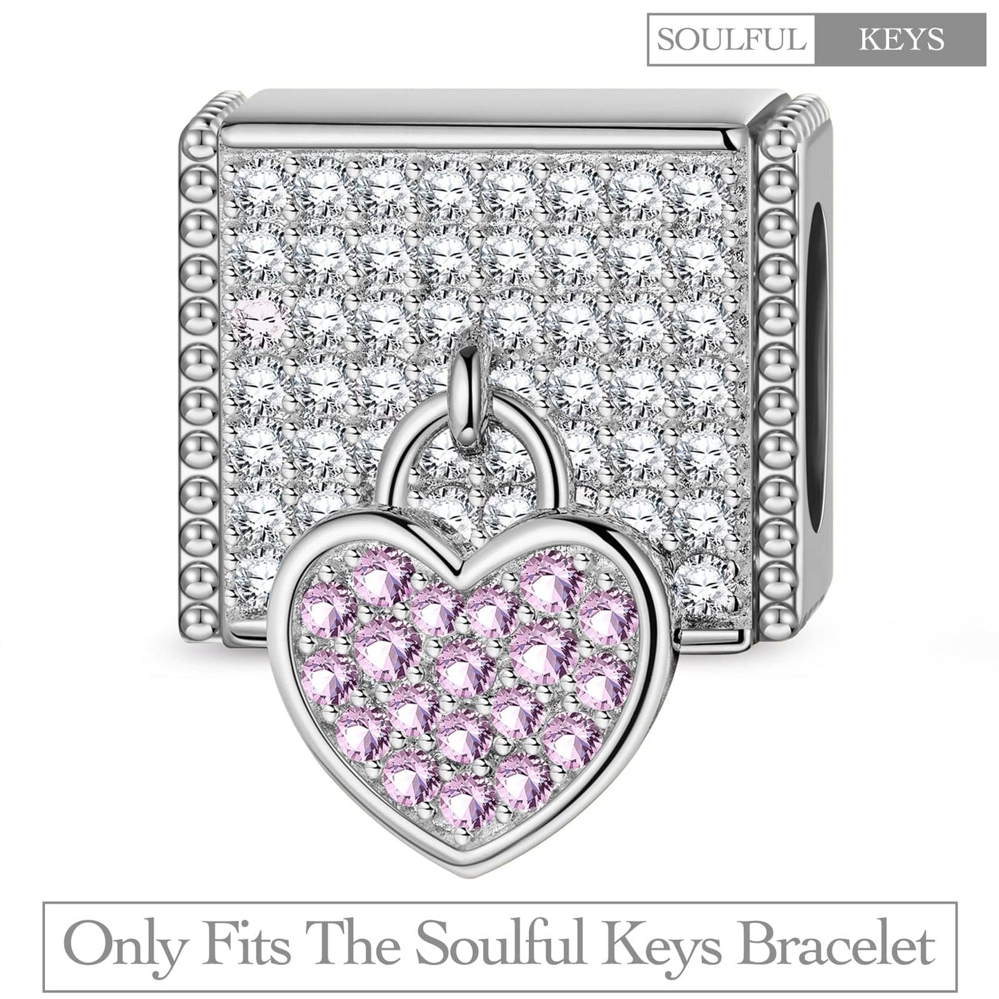 Sterling Silver Lock Your Heart Rectangular Charms In White Gold Plated