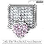 Sterling Silver Lock Your Heart Rectangular Charms In White Gold Plated