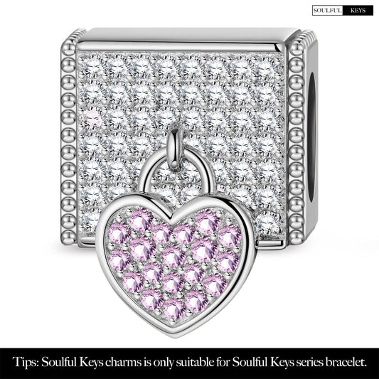 gon- Sterling Silver Lock Your Heart Rectangular Charms In White Gold Plated