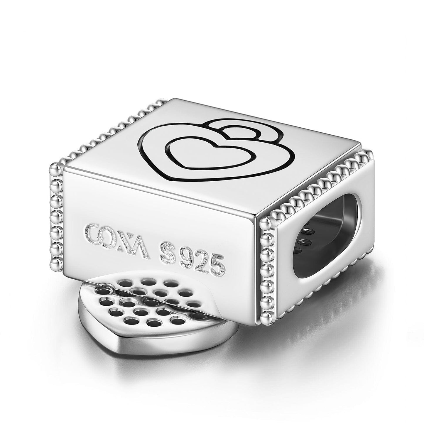 Sterling Silver Lock Your Heart Rectangular Charms In White Gold Plated