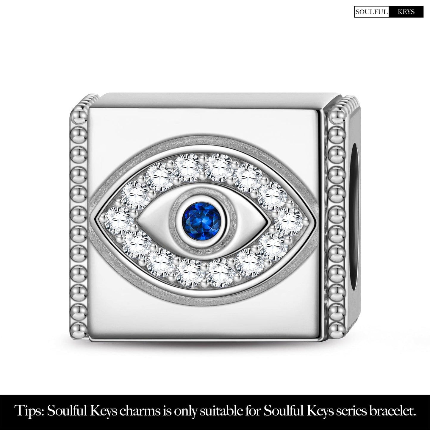 Sterling Silver Evil Eyes Rectangular Charms In White Gold Plated