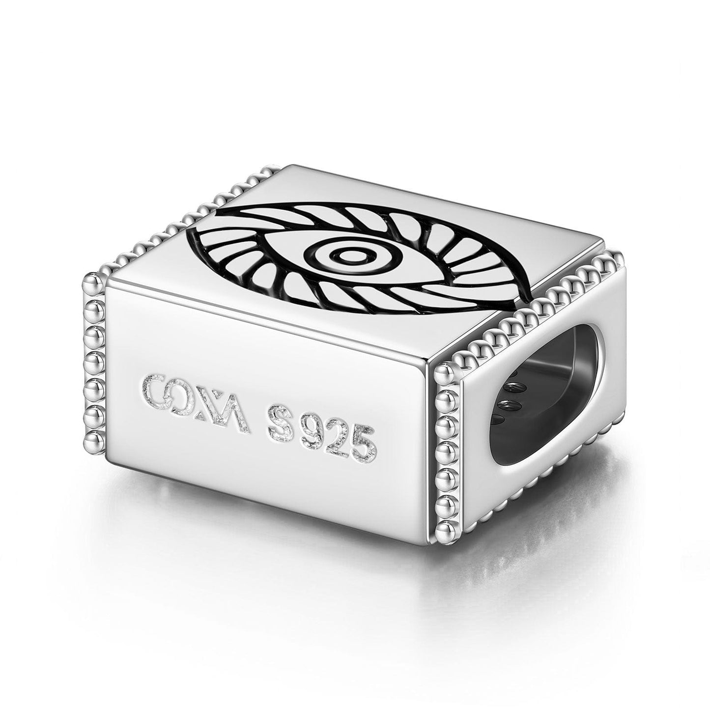 Sterling Silver Evil Eyes Rectangular Charms In White Gold Plated