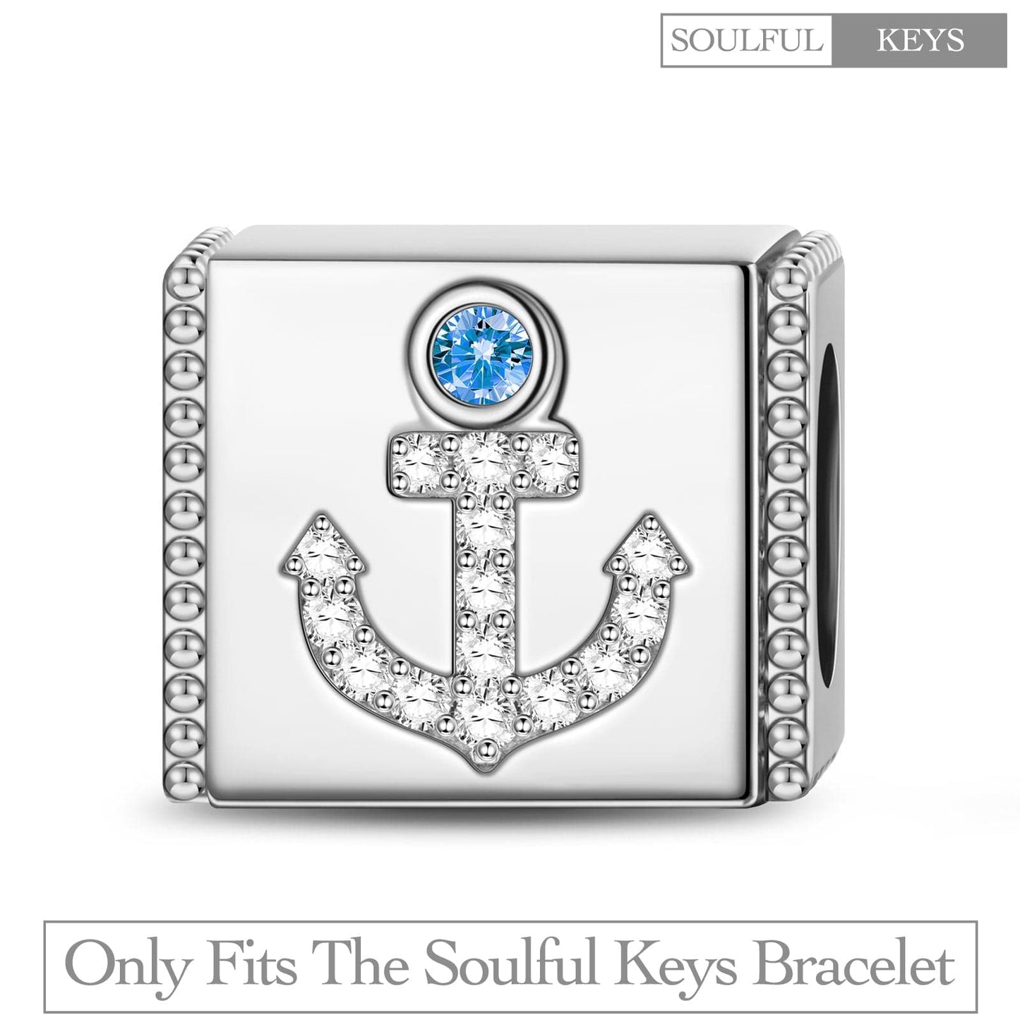 Sterling Silver Anchor Rectangular Charms In White Gold Plated