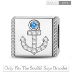 Sterling Silver Anchor Rectangular Charms In White Gold Plated