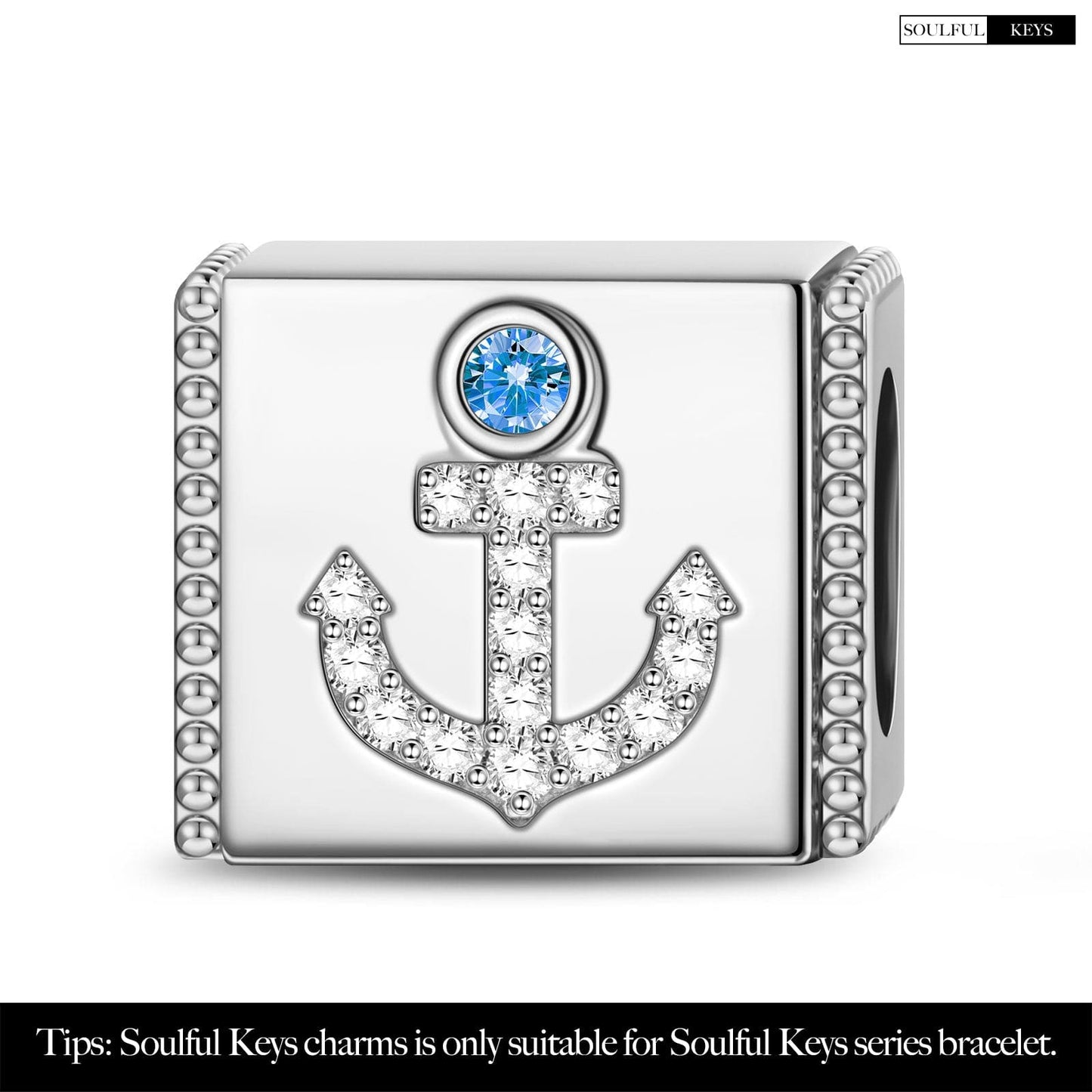 Sterling Silver Anchor Rectangular Charms In White Gold Plated
