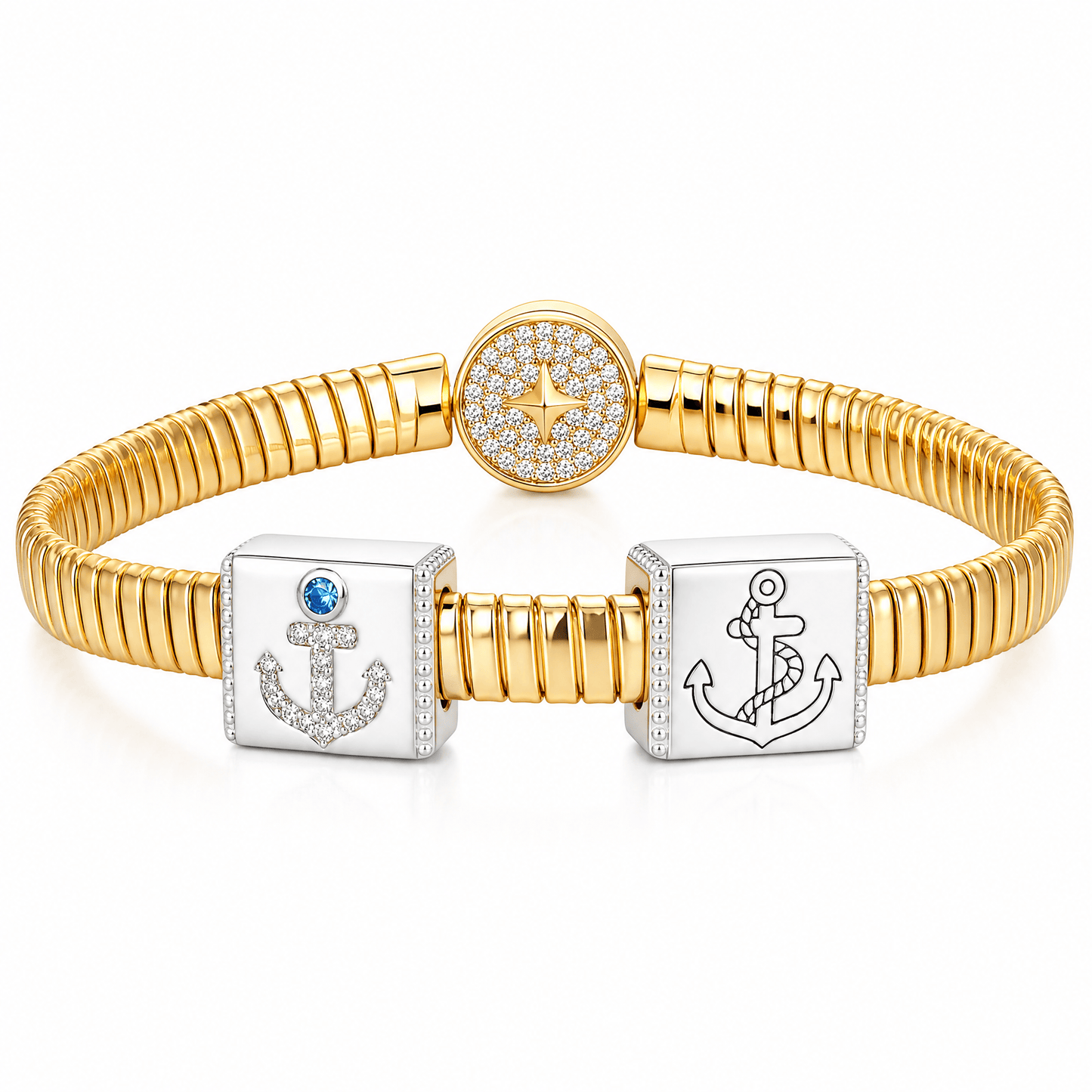 Sterling Silver Anchor Rectangular Charms In White Gold Plated