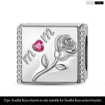 Sterling Silver Rose to Mom Rectangular Charms In White Gold Plated